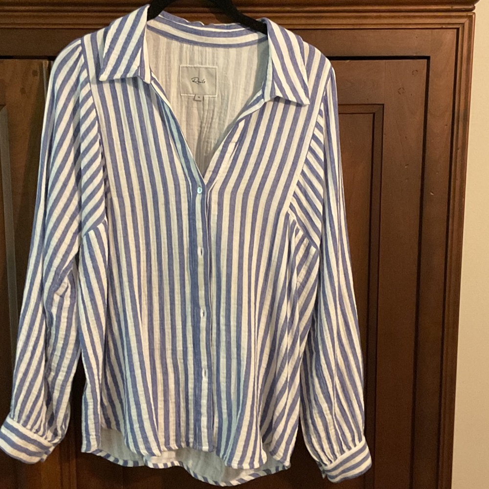 Rails Blue and White Striped Blouse